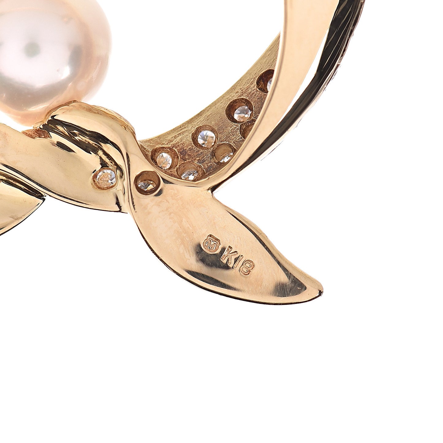 18K Yellow Gold Diamond Akoya Pearl 7.5-8mm Flower Brooch