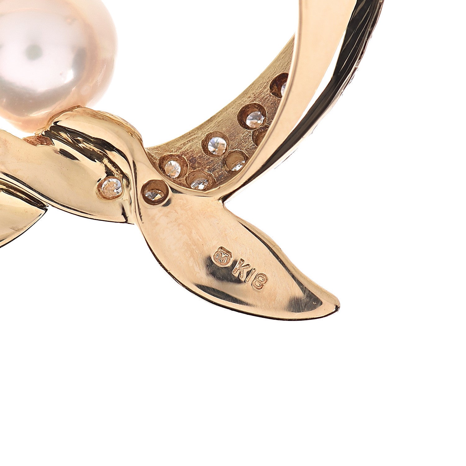 Mikimoto 18K Yellow Gold Diamond Akoya Pearl 7.5-8mm Flower Brooch 4 of 4