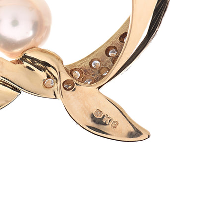 Mikimoto 18K Yellow Gold Diamond Akoya Pearl 7.5-8mm Flower Brooch 4 of 4
