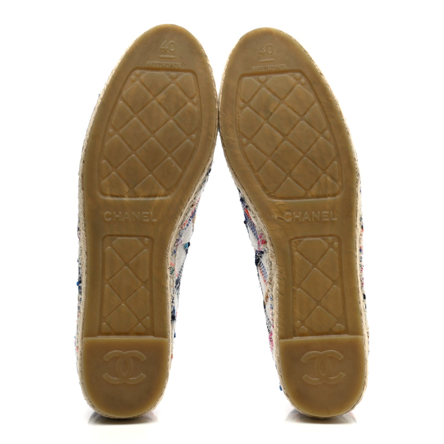 Tweed Grosgrain CC Espadrilles 40 White Blue Pink Green Black
