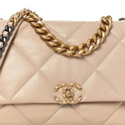 Chanel Lambskin Quilted Maxi Chanel 19 Flap Beige 8 of 10
