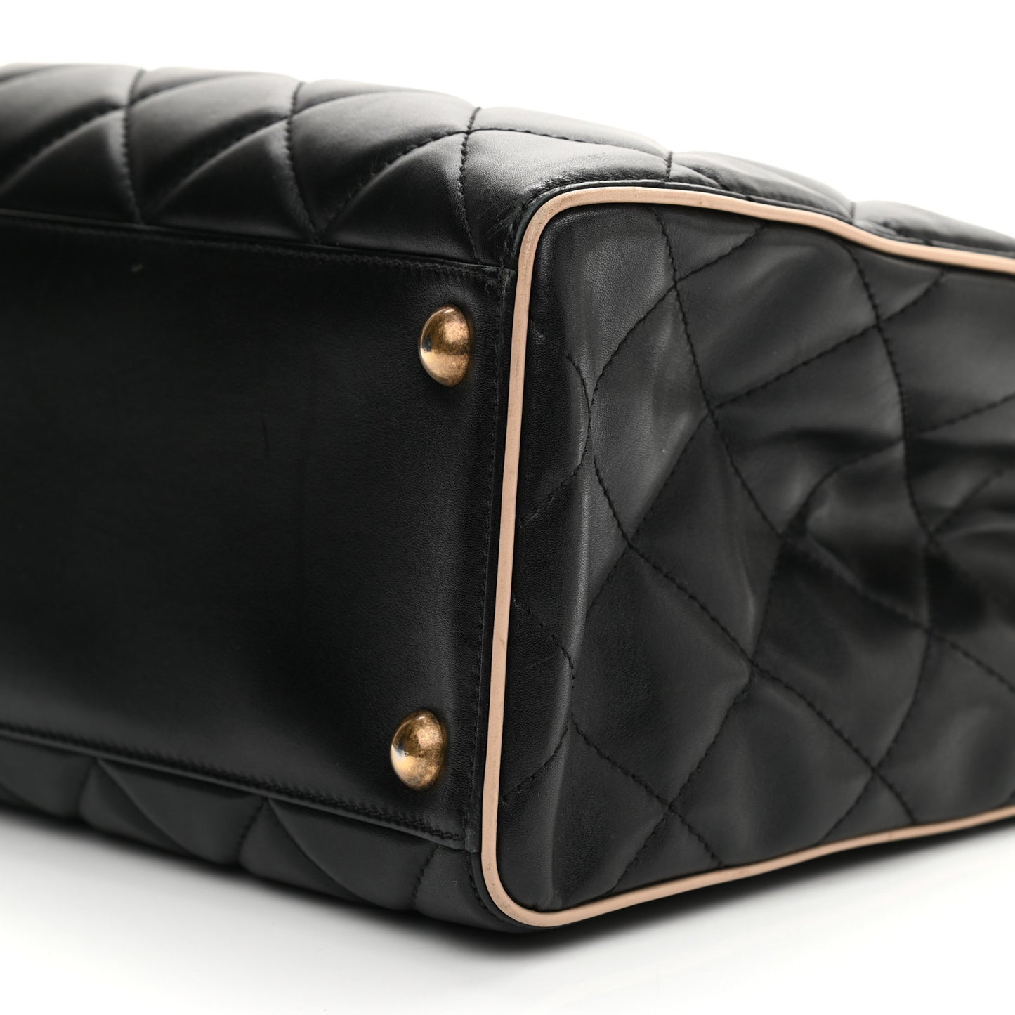 Lambskin Quilted Small Portobello Tote Black Beige