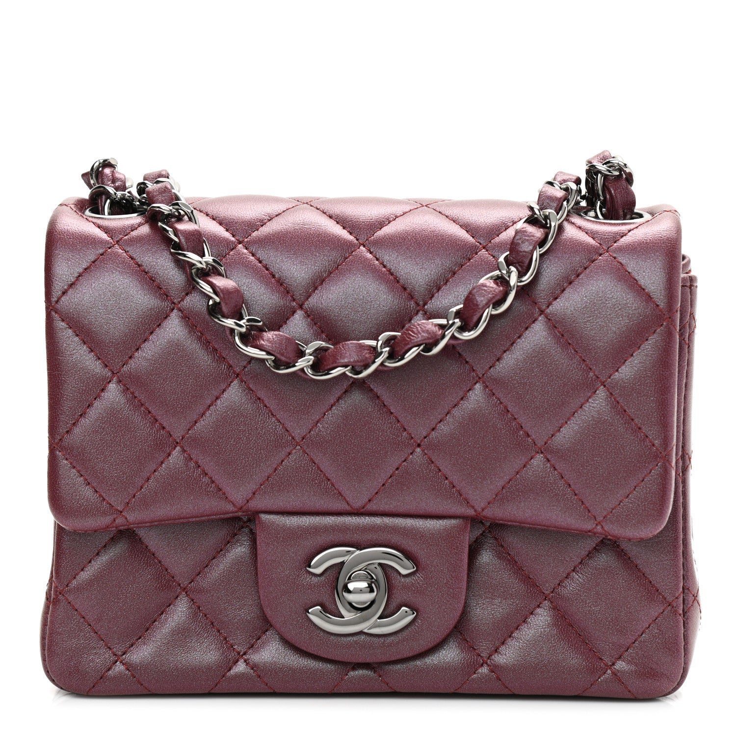 Chanel Iridescent Lambskin Quilted Mini Square Flap Burgundy 1 of 11