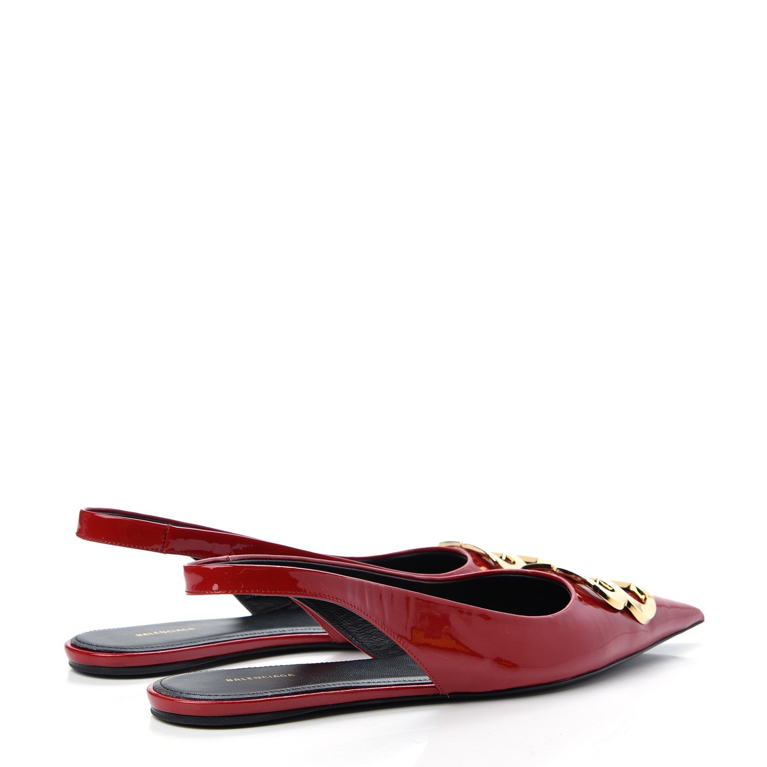 Balenciaga Patent BB Knife Pointy Toe Slingback Flats 39 Rouge Cardinal 4 of 11