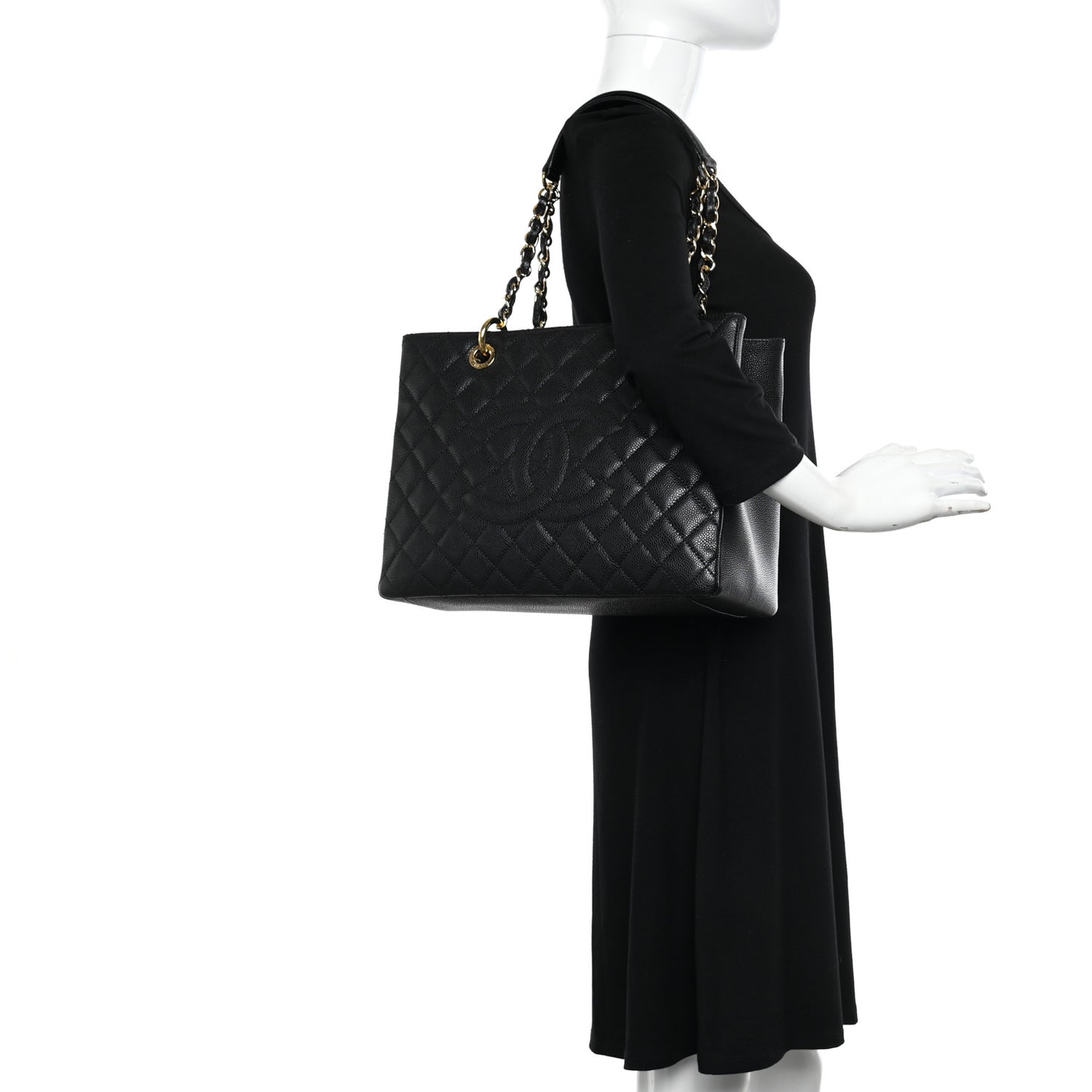 Caviar Quilted Grand Shopping Tote GST Black