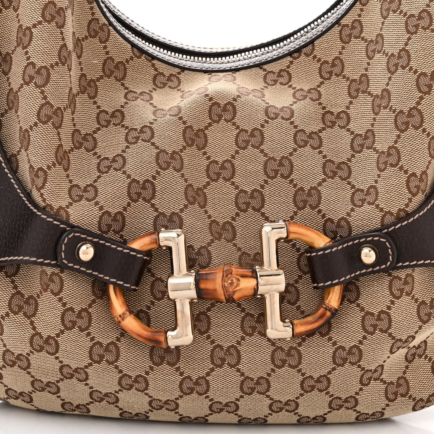 Gucci Monogram Bamboo Horsebit Hobo Dark Brown 8 of 12