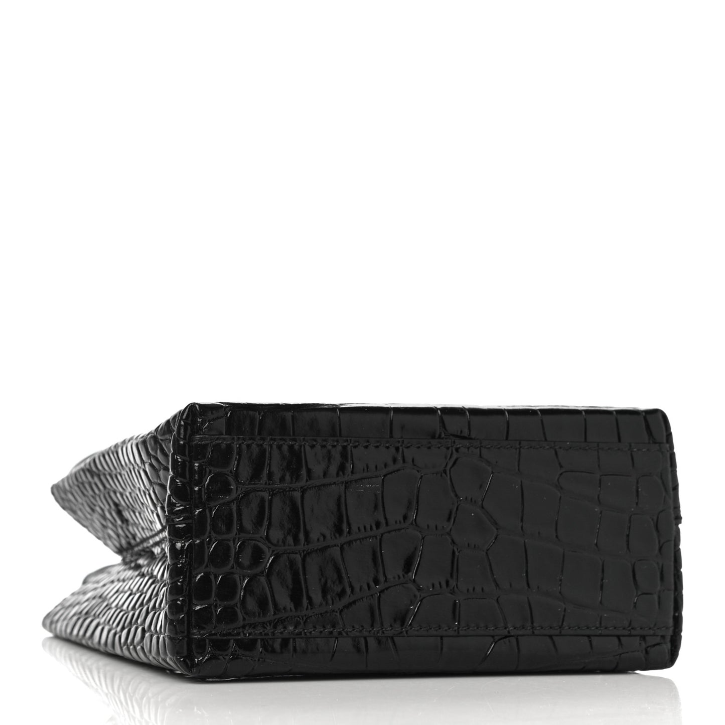 Shiny Calfskin Logo Crocodile Embossed North South Shopper Tote XXS Black White