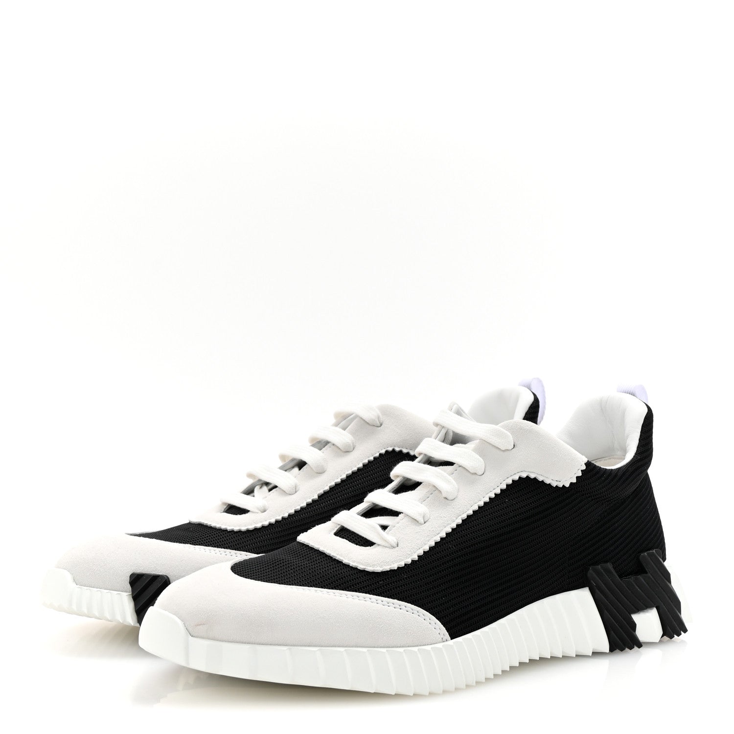 Hermes Ripstop Fabric Suede Mens Bouncing Sneakers 42.5 Black White 4 of 9