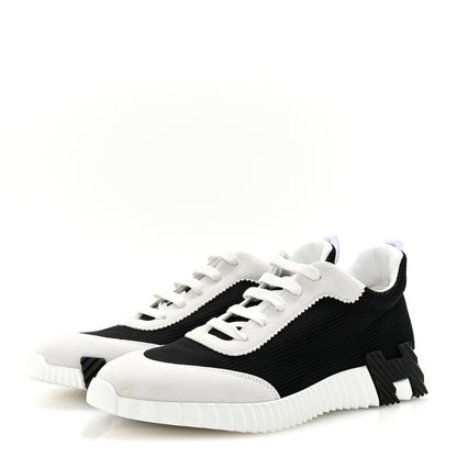 Hermes Ripstop Fabric Suede Mens Bouncing Sneakers 42.5 Black White 4 of 9