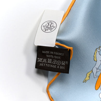 Hermes Silk Academia Hippica Scarf 90 Bleu Glacier Sable Bouton d'or 3 of 3