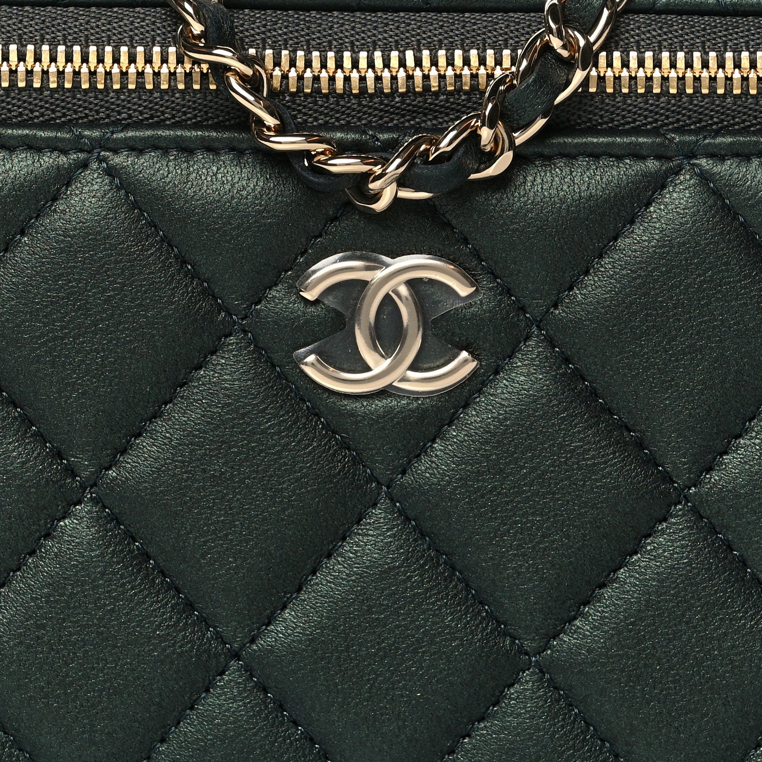 Chanel Iridescent Lambskin Quilted Small Top Handle Vanity Case With Chain Dark Green 8 of 11