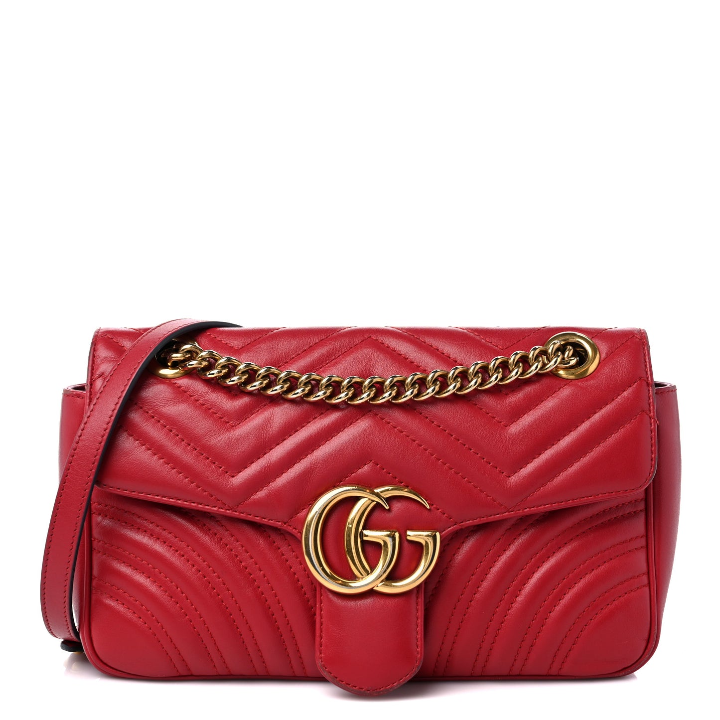 Calfskin Matelasse Small GG Marmont Shoulder Bag Hibiscus Red