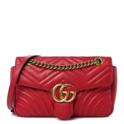 Gucci Calfskin Matelasse Small GG Marmont Shoulder Bag Hibiscus Red 1 of 20