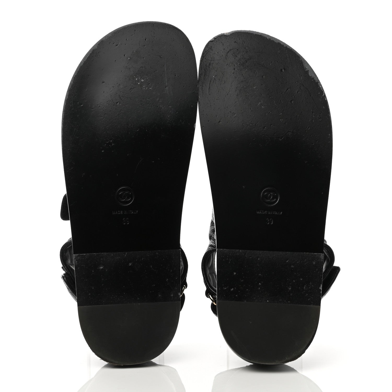Chanel Grained Calfskin Velcro Dad Sandals 39 Black 5 of 10
