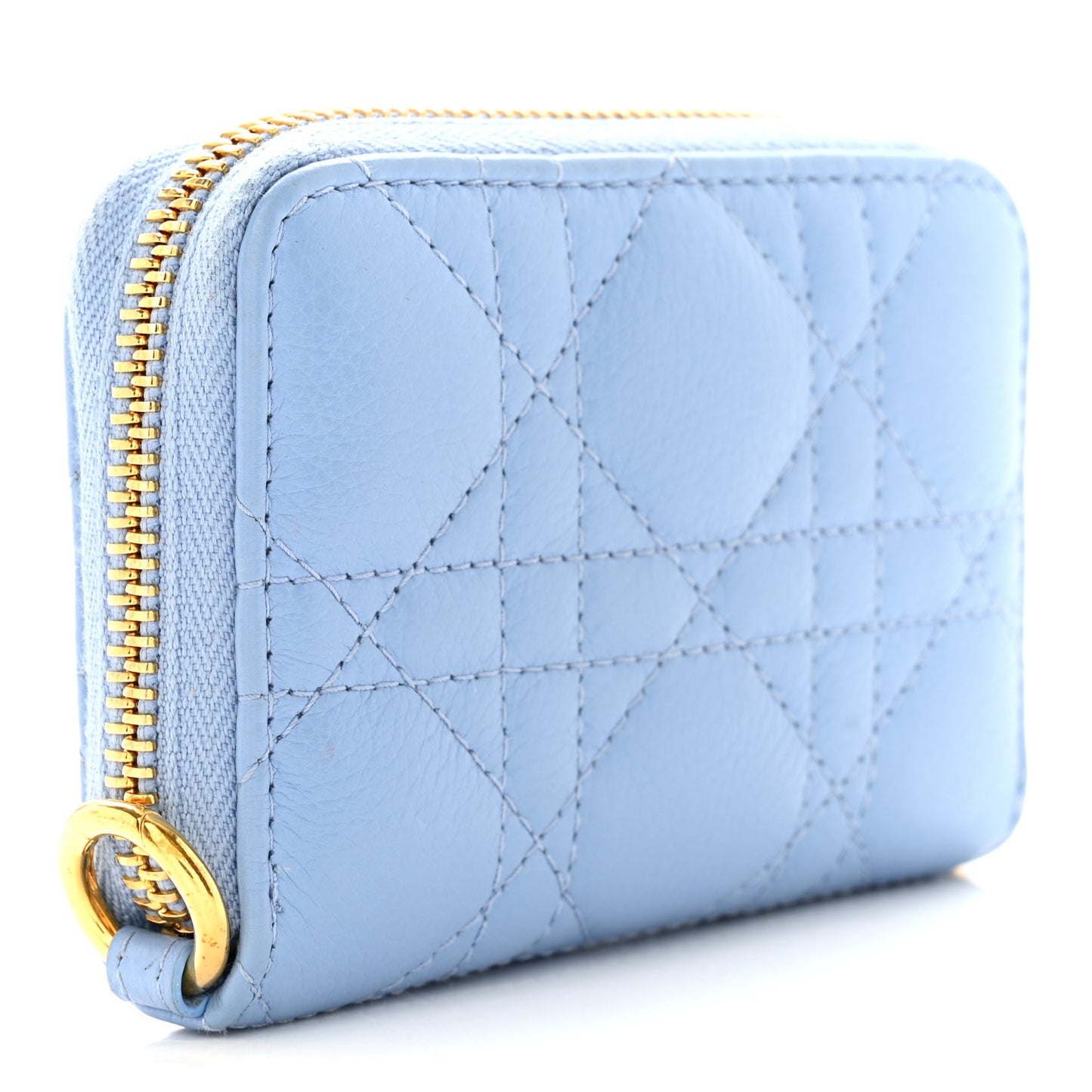 CHRISTIAN DIOR Grained Calfskin Supple Cannage Caro Compact Wallet Cloud Blue