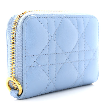 Christian Dior CHRISTIAN DIOR Grained Calfskin Supple Cannage Caro Compact Wallet Cloud Blue 3 of 9