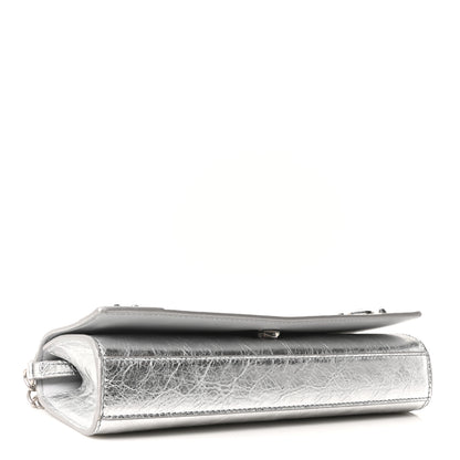Balenciaga Metallized Arena Lambskin Classic Silver Hardware Le City Wallet On Chain Silver 4 of 9