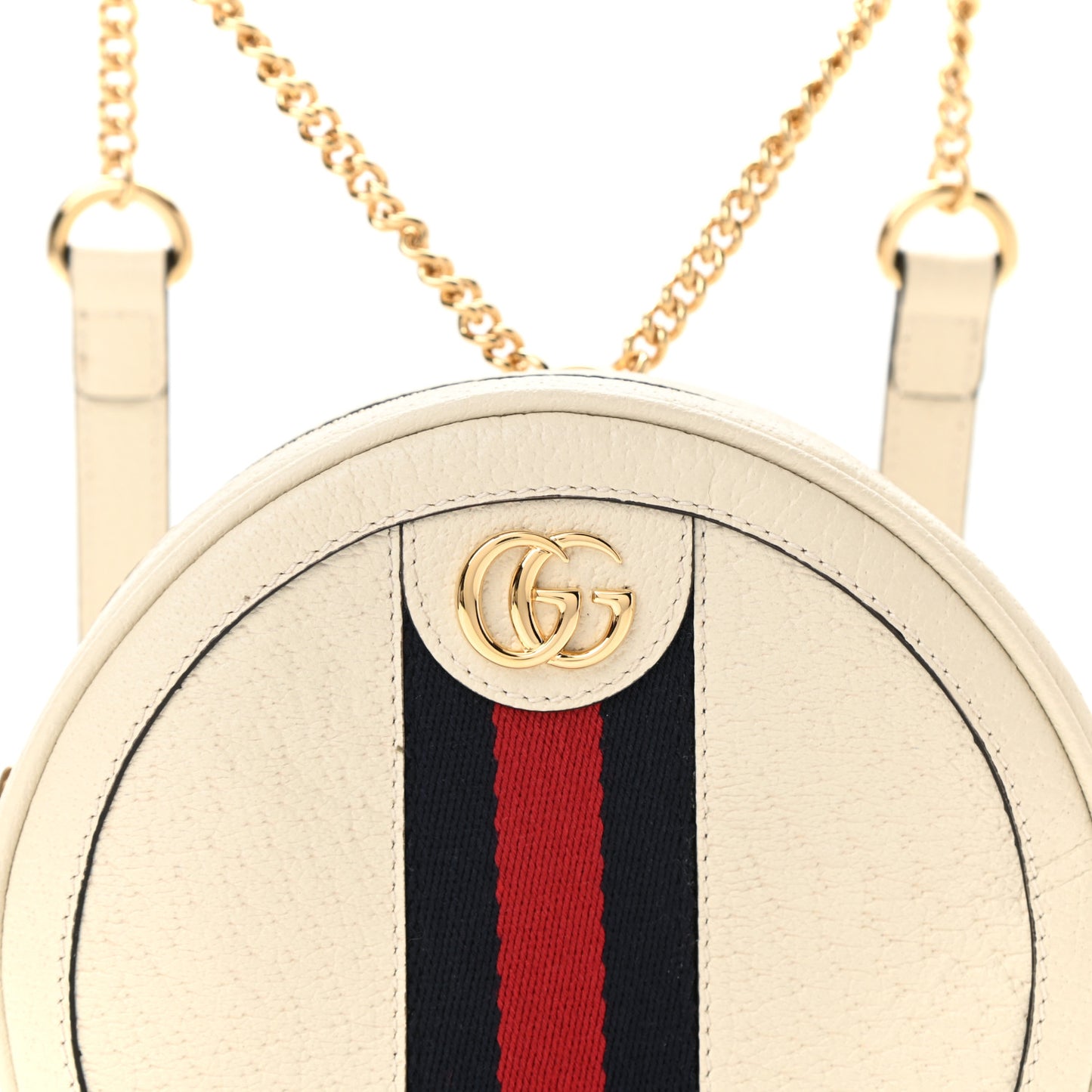 Textured Calfskin Web Mini Ophidia Round Backpack Mystic White