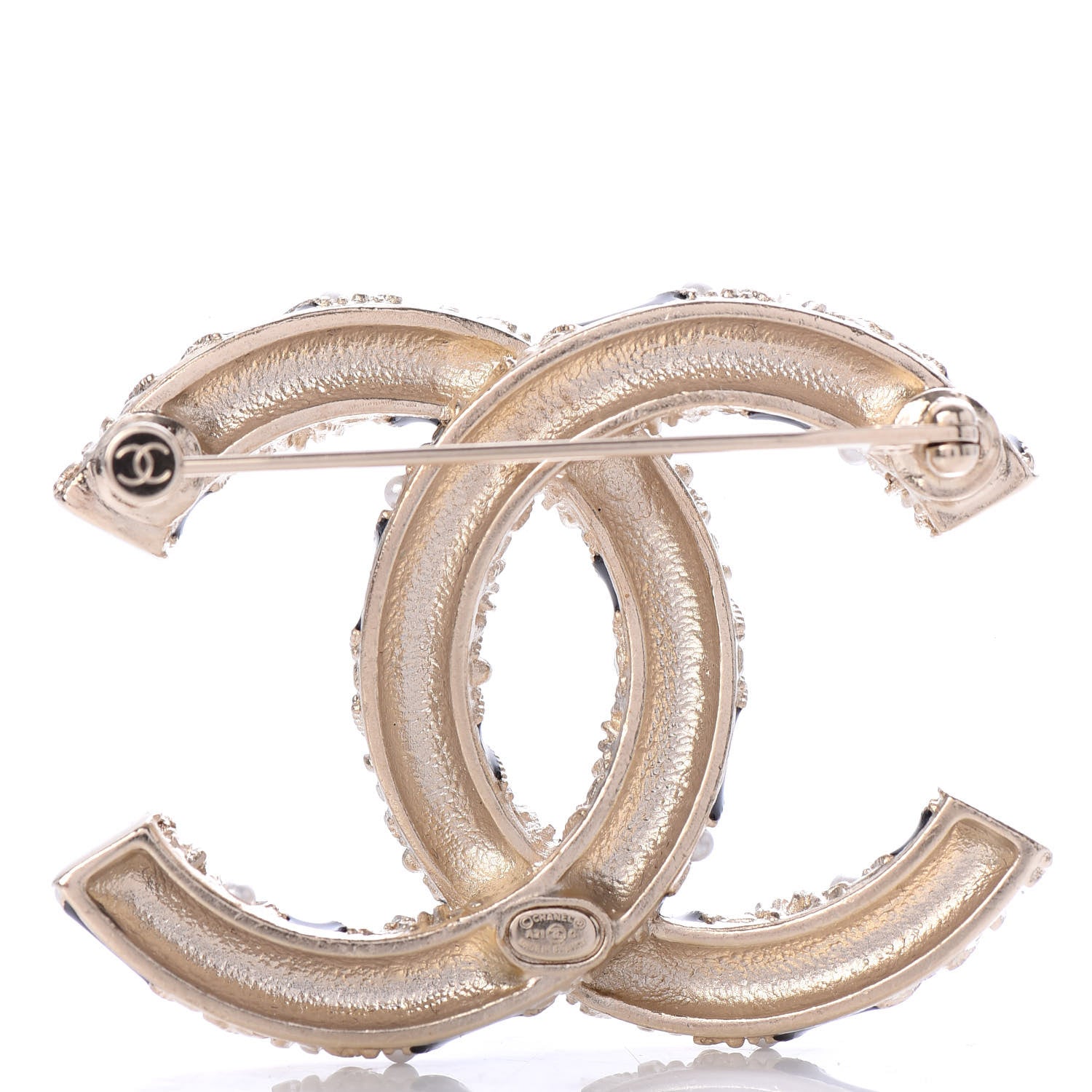 Chanel Pearl Crystal Enamel CC Brooch Black Gold 3 of 5