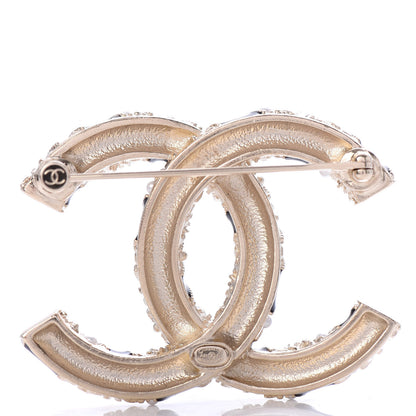 Chanel Pearl Crystal Enamel CC Brooch Black Gold 3 of 5