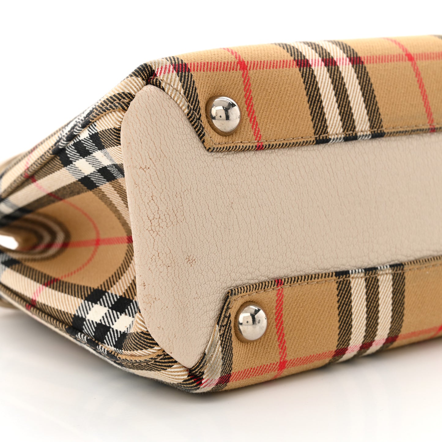 Goatskin Vintage Check Small Banner Tote Limestone