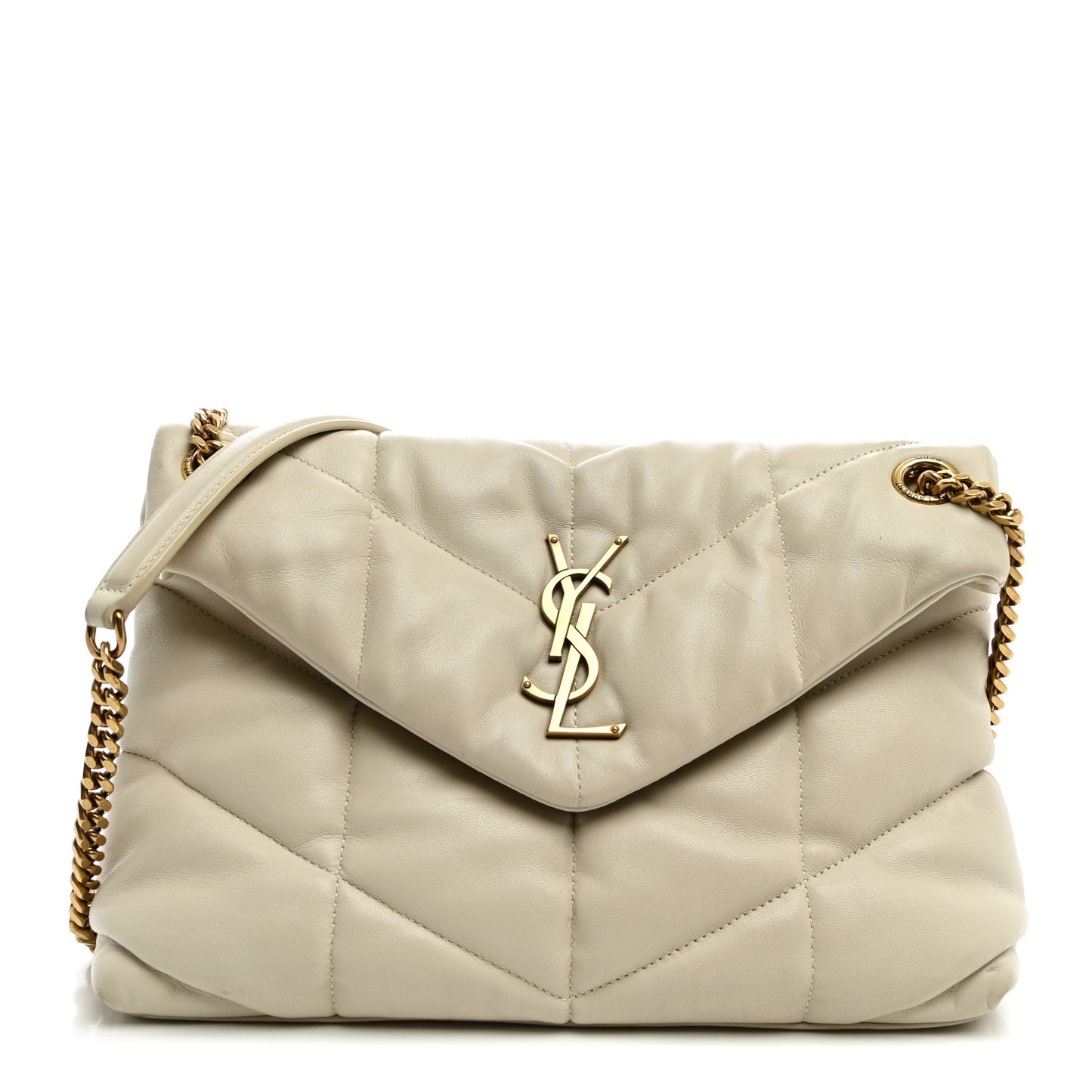 Lambskin Quilted Small Loulou Puffer Monogram Chain Satchel Crema Soft