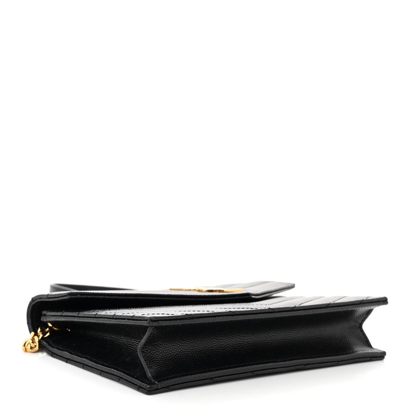 Grain De Poudre Matelasse Chevron Monogram Envelope Chain Wallet Black