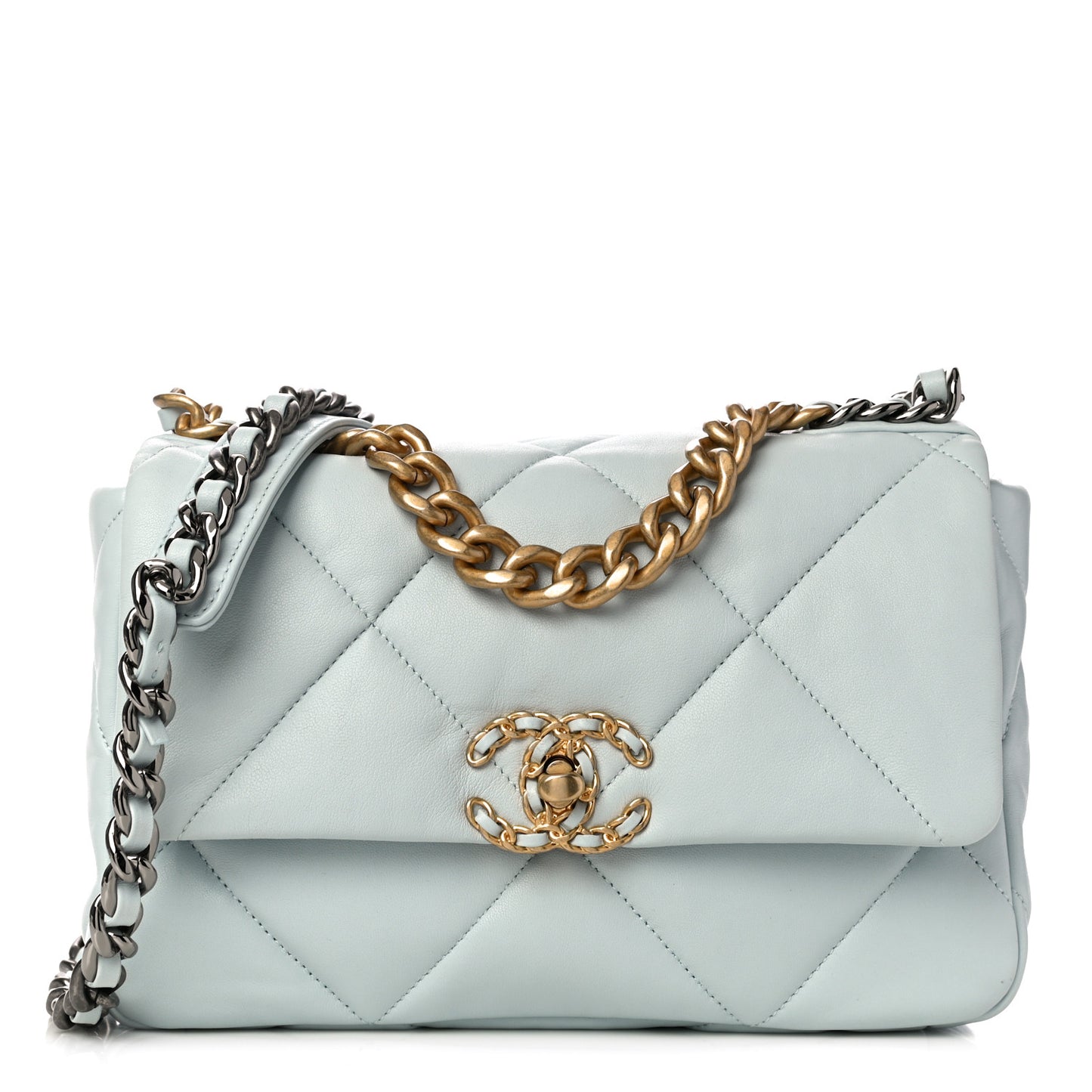 Lambskin Quilted Medium Chanel 19 Flap Light Blue