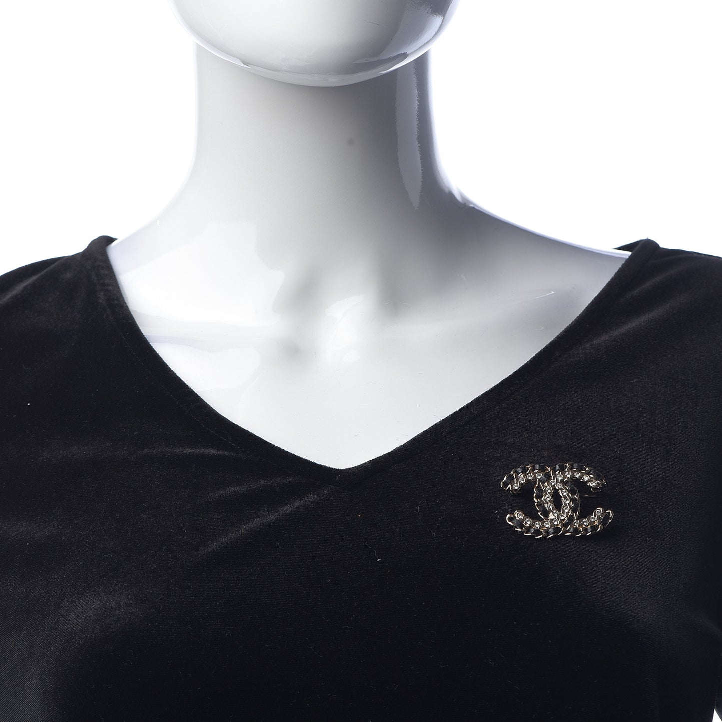 Lambskin Crystal Vintage Allure CC Chain Brooch Black Gold