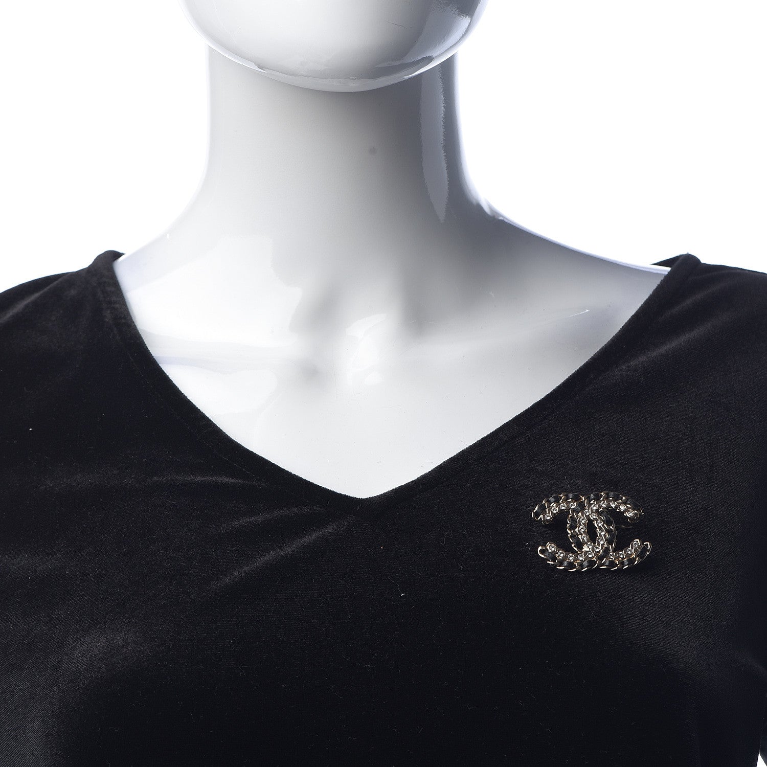 Chanel Lambskin Crystal Vintage Allure CC Chain Brooch Black Gold 2 of 5