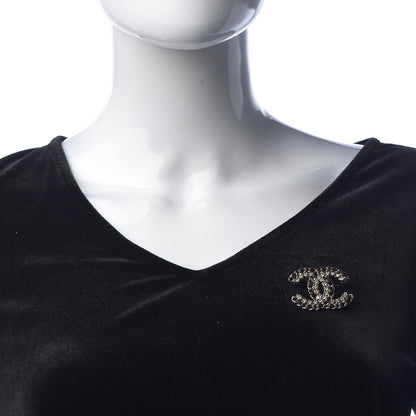 Chanel Lambskin Crystal Vintage Allure CC Chain Brooch Black Gold 2 of 5