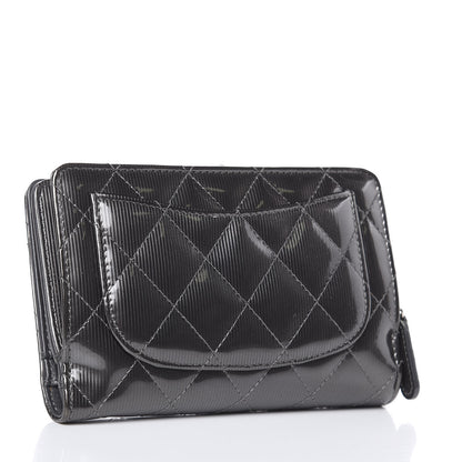 Chanel Striated Patent Quilted Zipped Pocket Wallet Dark Grey 3 of 8