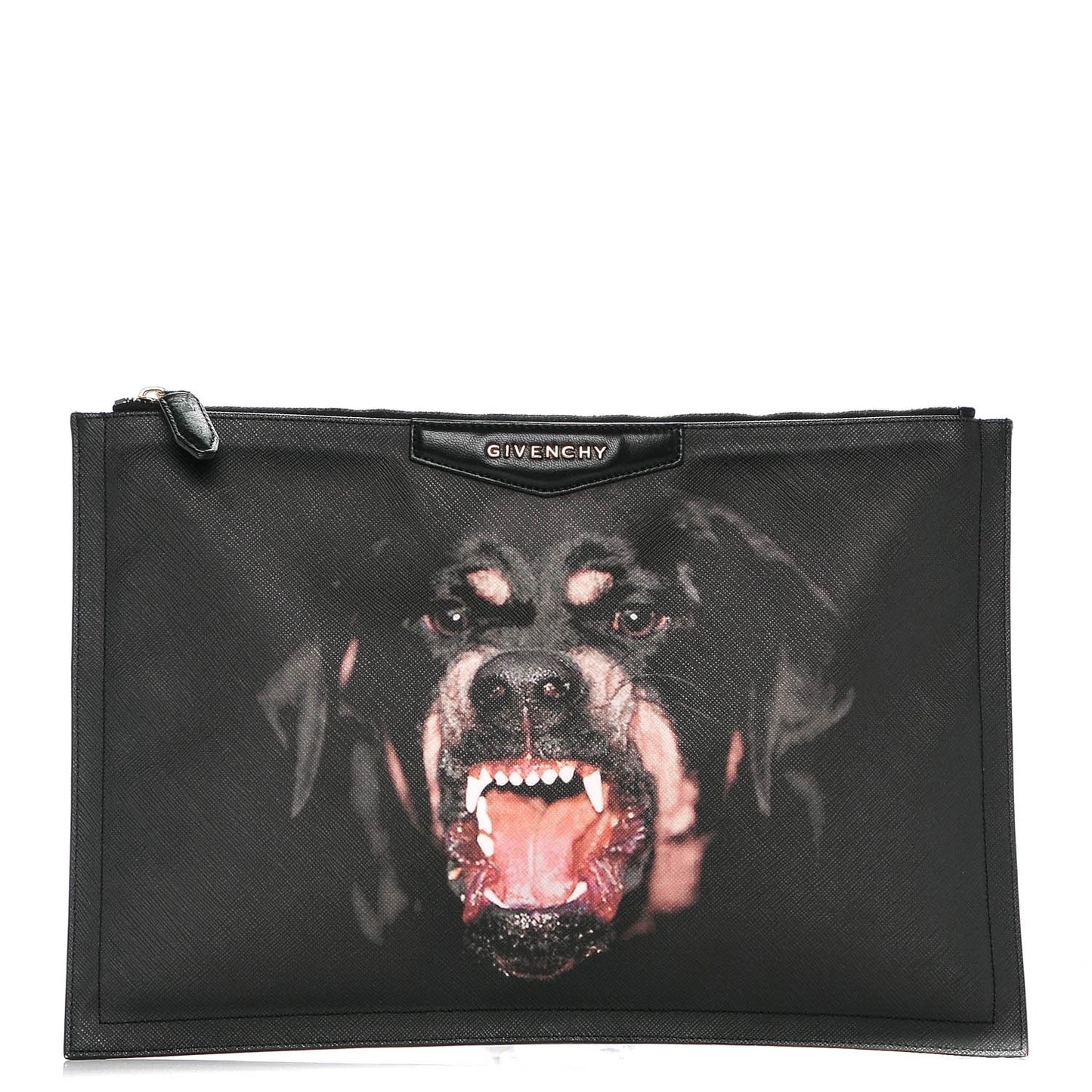 Textured Coated Canvas Rottweiler Print Large Cosmetic Pouch Black