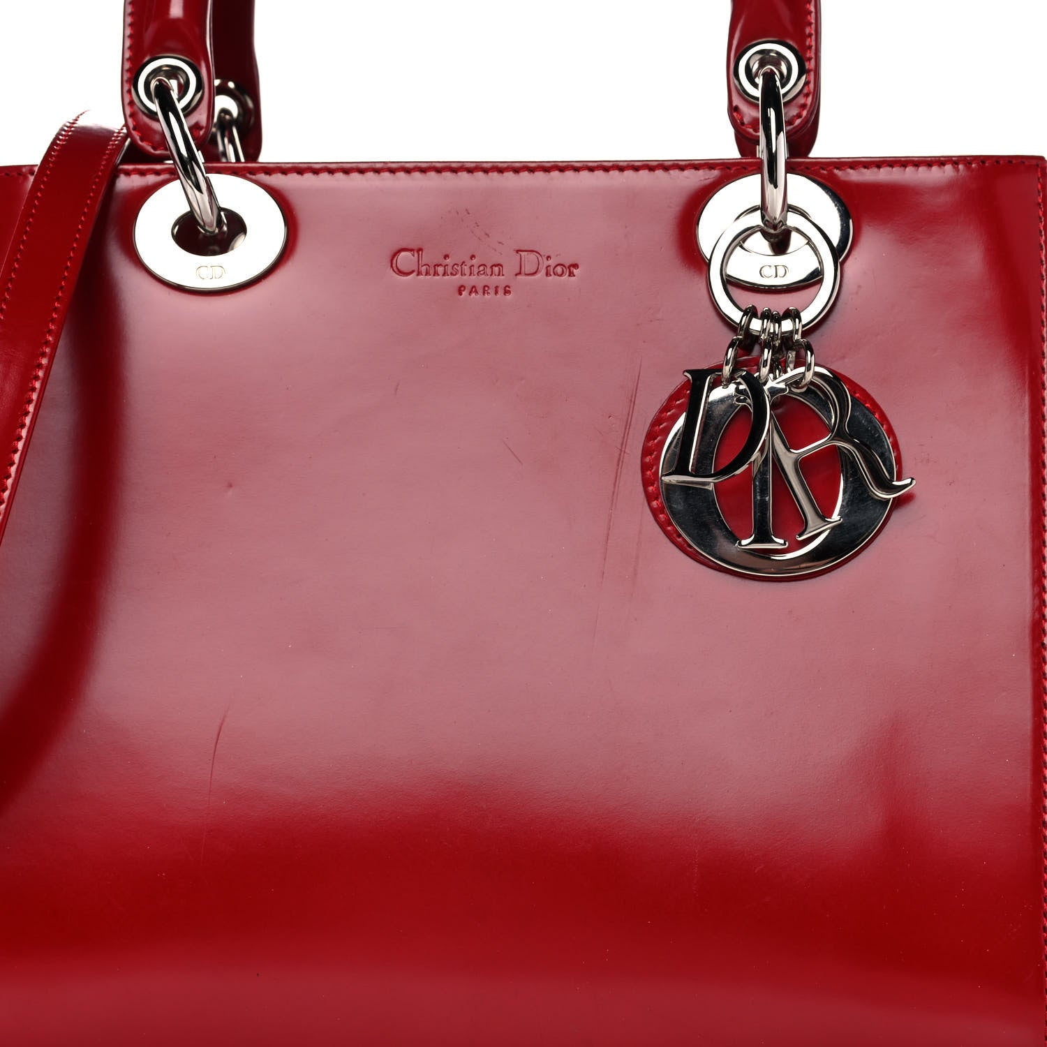 Christian Dior Glazed Calfskin Medium Lady Dior Red 10 of 11