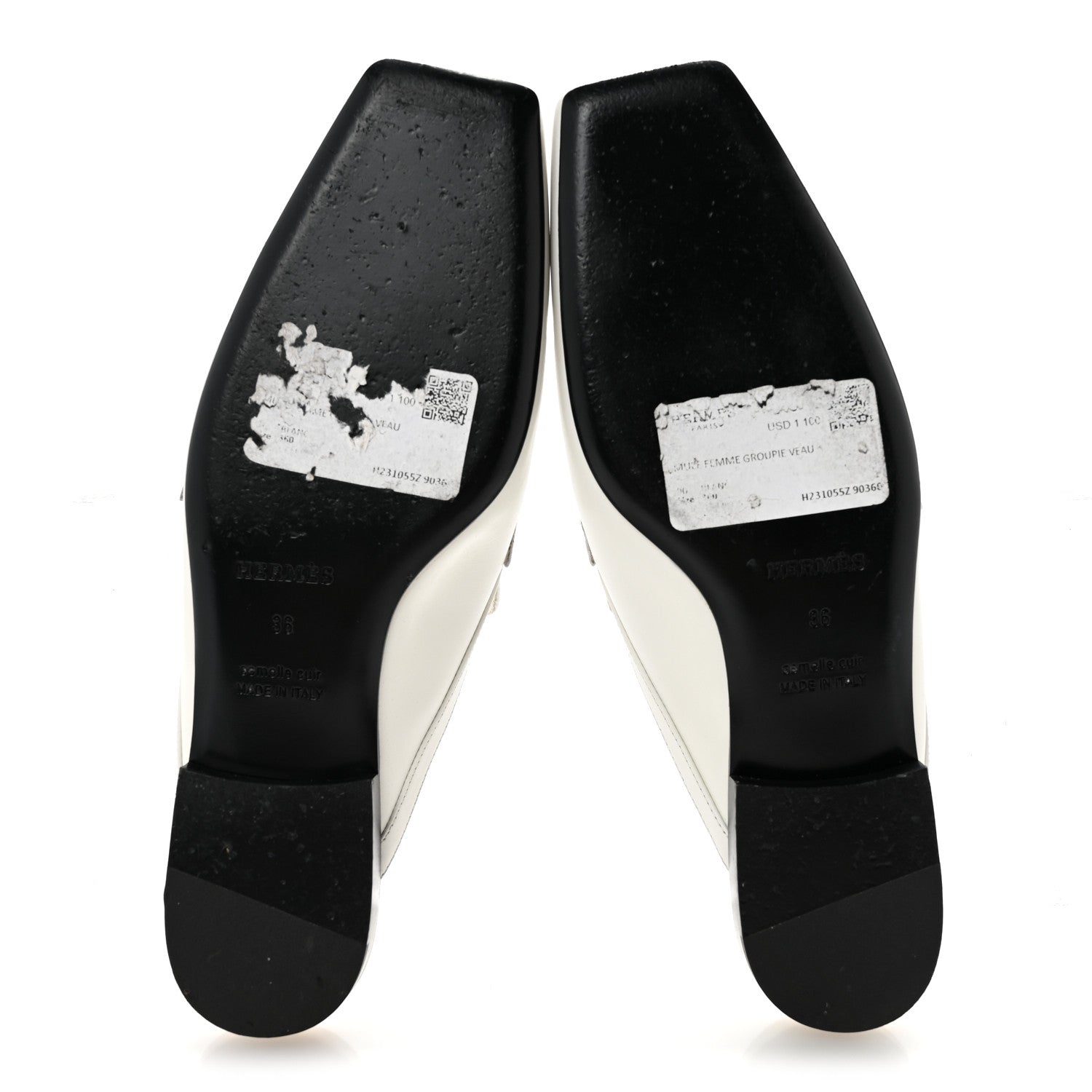 Hermes Calfskin Womens Groupie Mules 36 White 6 of 9