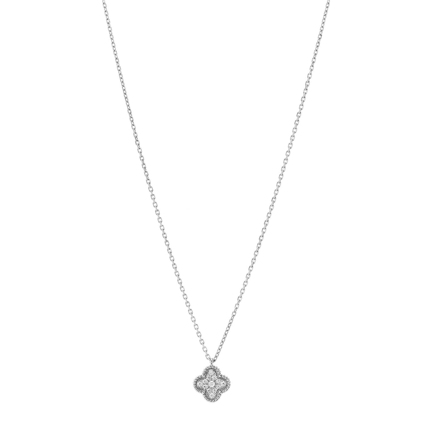 18K White Gold Diamond Sweet Alhambra Pendant Necklace