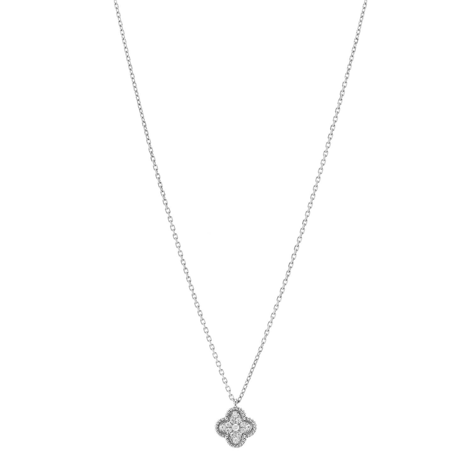 Van Cleef & Arpels 18K White Gold Diamond Sweet Alhambra Pendant Necklace 1 of 6