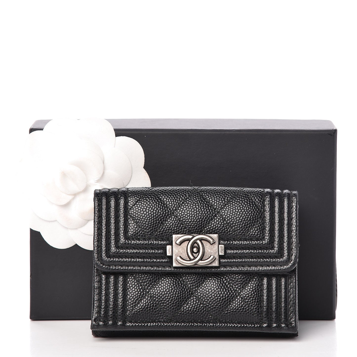 Caviar Quilted Small Boy Flap Wallet Black