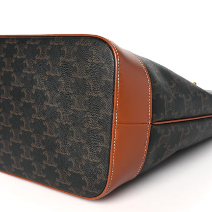 Celine Triomphe Canvas Calfskin Medium Bucket Bag Tan 9 of 10