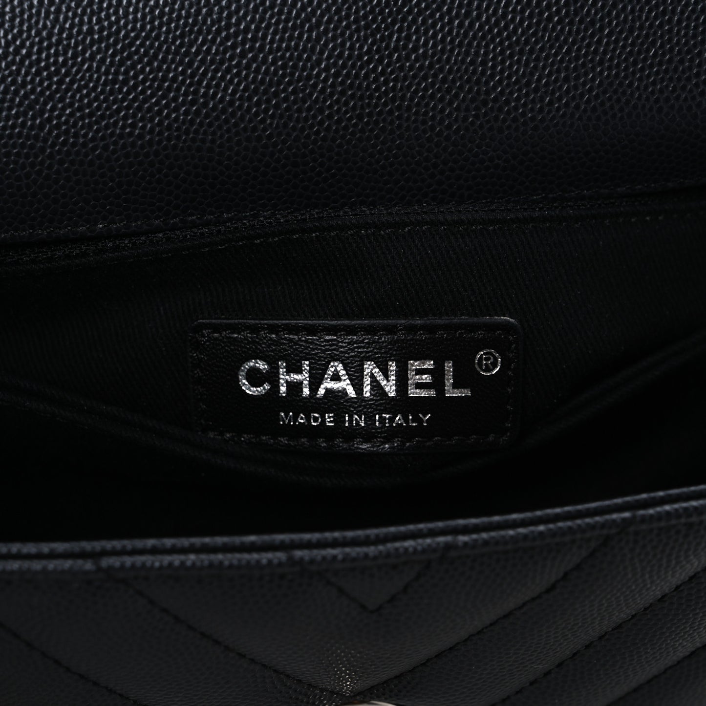 Caviar Chevron Quilted Mini Coco Handle Flap Dark Grey