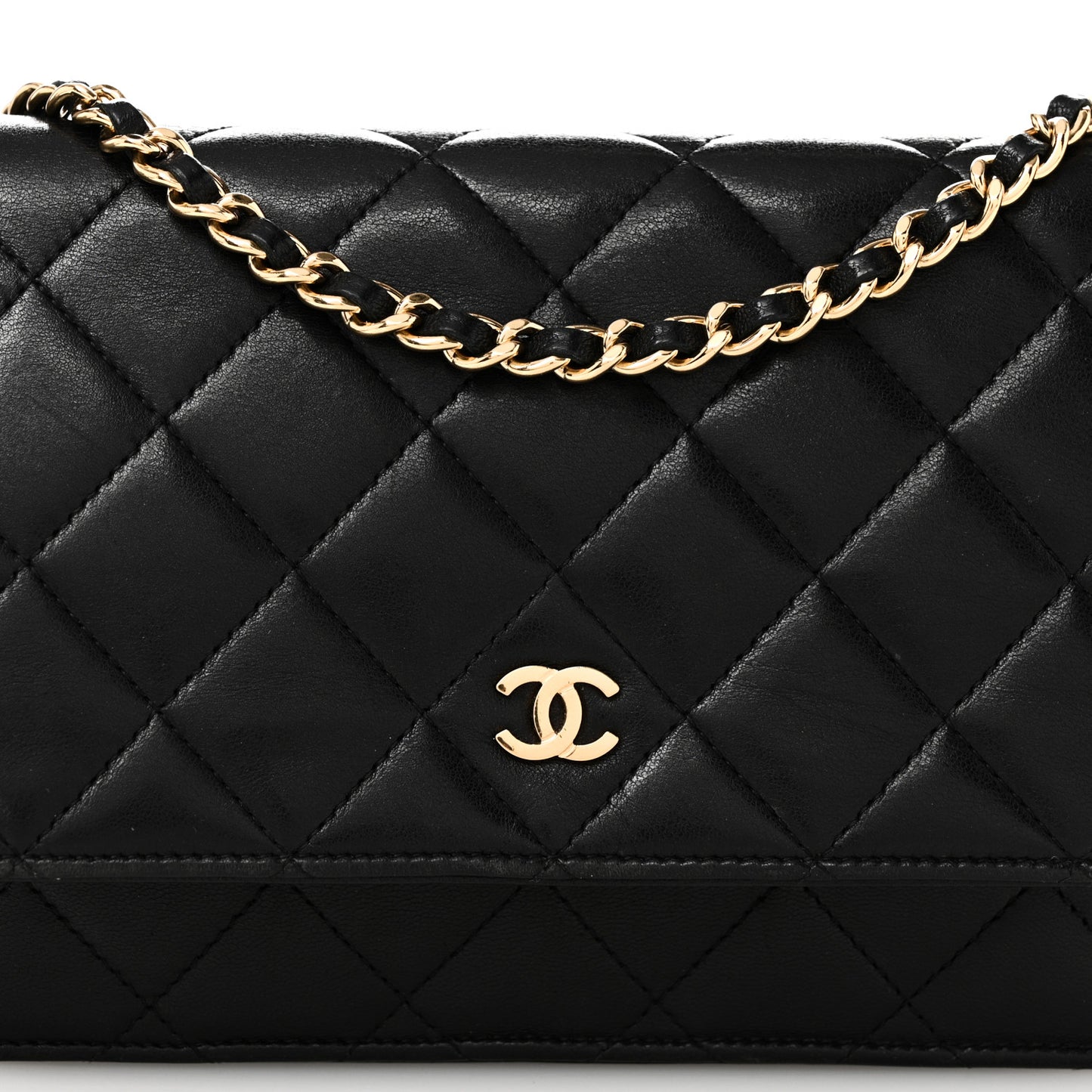 Lambskin Quilted Wallet On Chain WOC Black