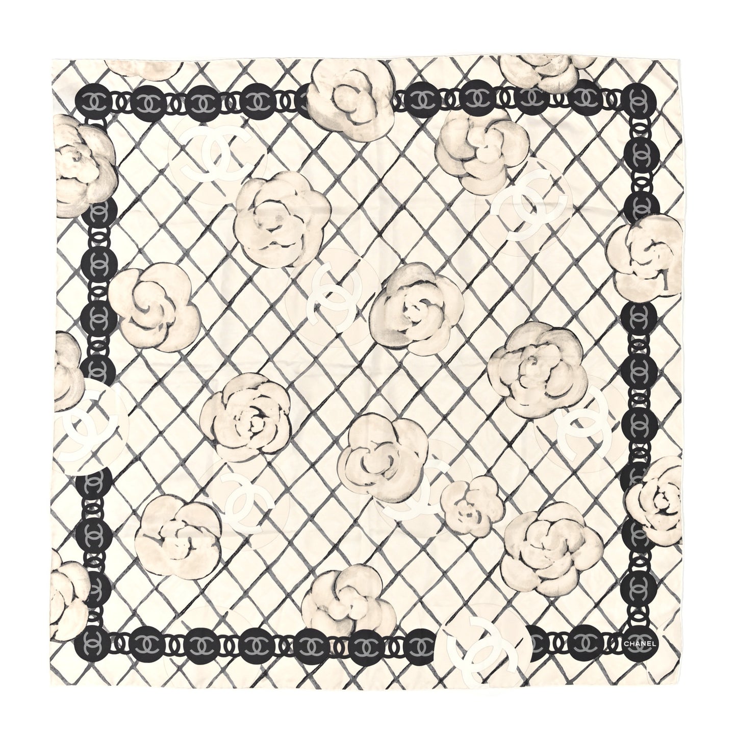 Silk Camellia CC Square Scarf Ivory