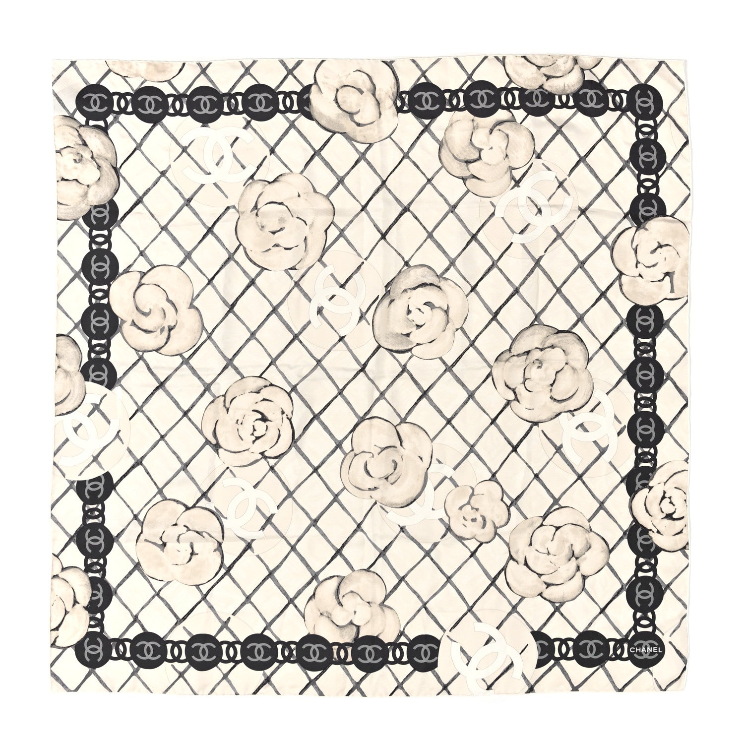 Chanel Silk Camellia CC Square Scarf Ivory 1 of 3