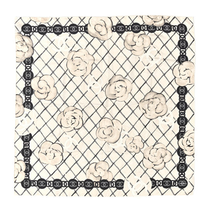Chanel Silk Camellia CC Square Scarf Ivory 1 of 3