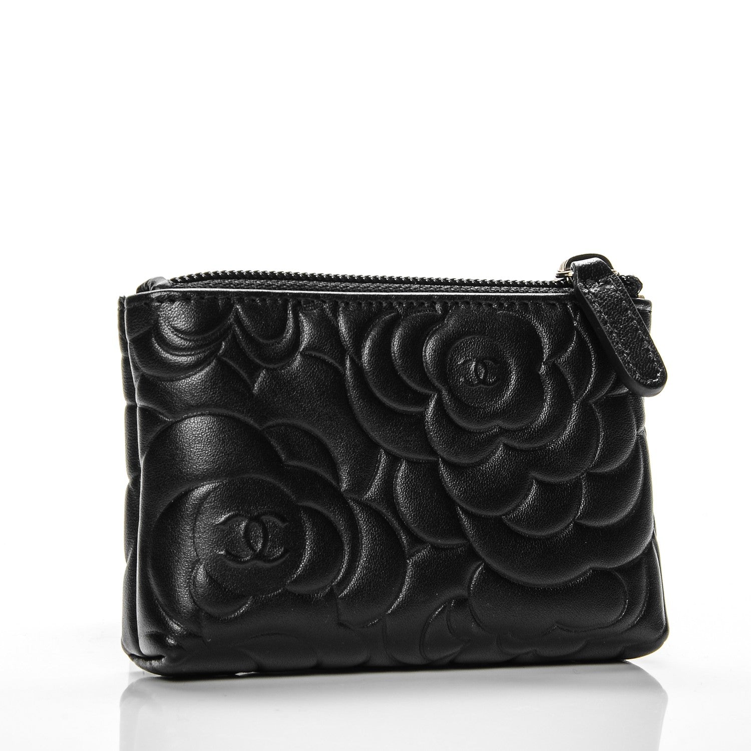 Chanel Lambskin Camellia Embossed Key Holder Case Black 3 of 7