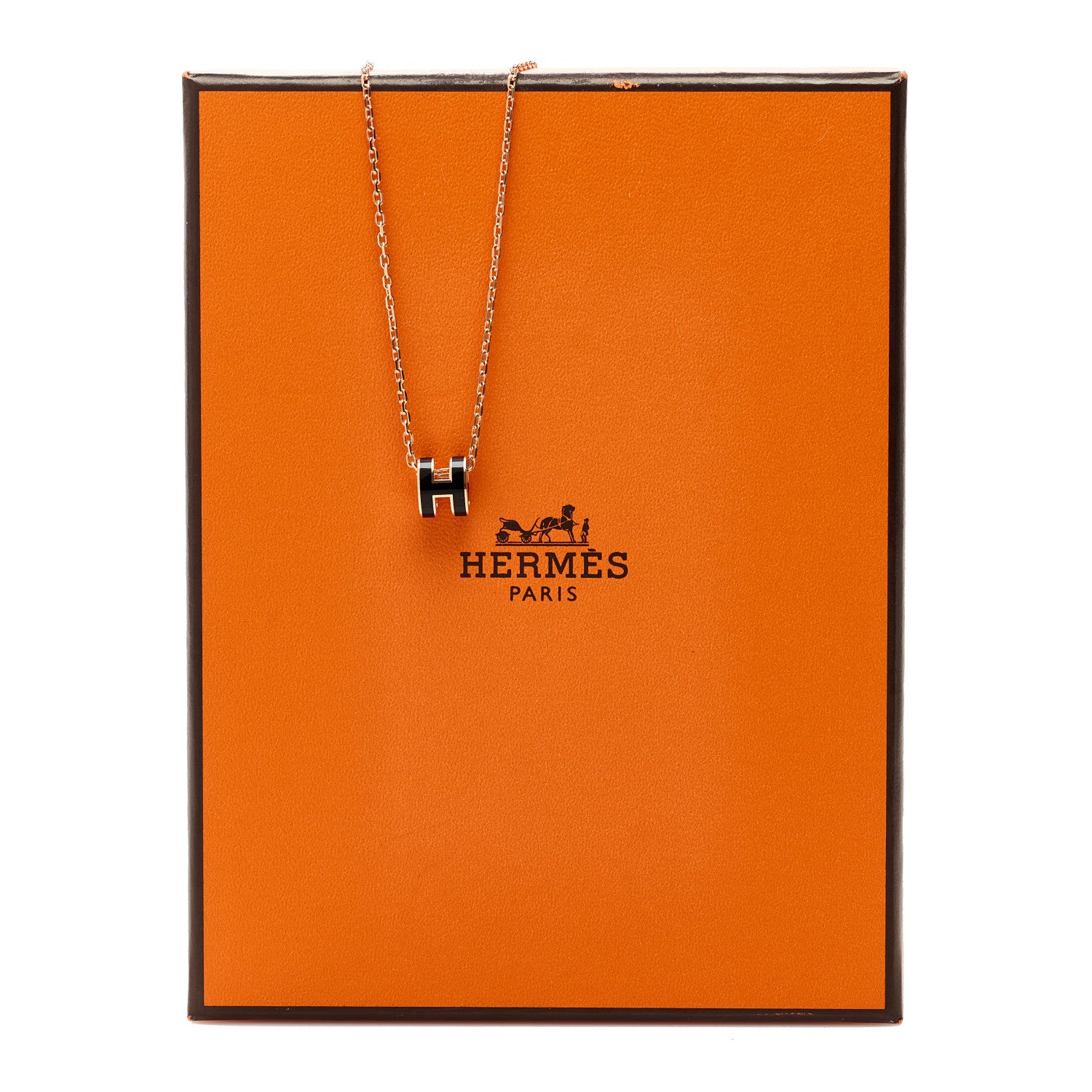 Hermes Lacquered Rose Gold Mini Pop H Pendant Necklace Black