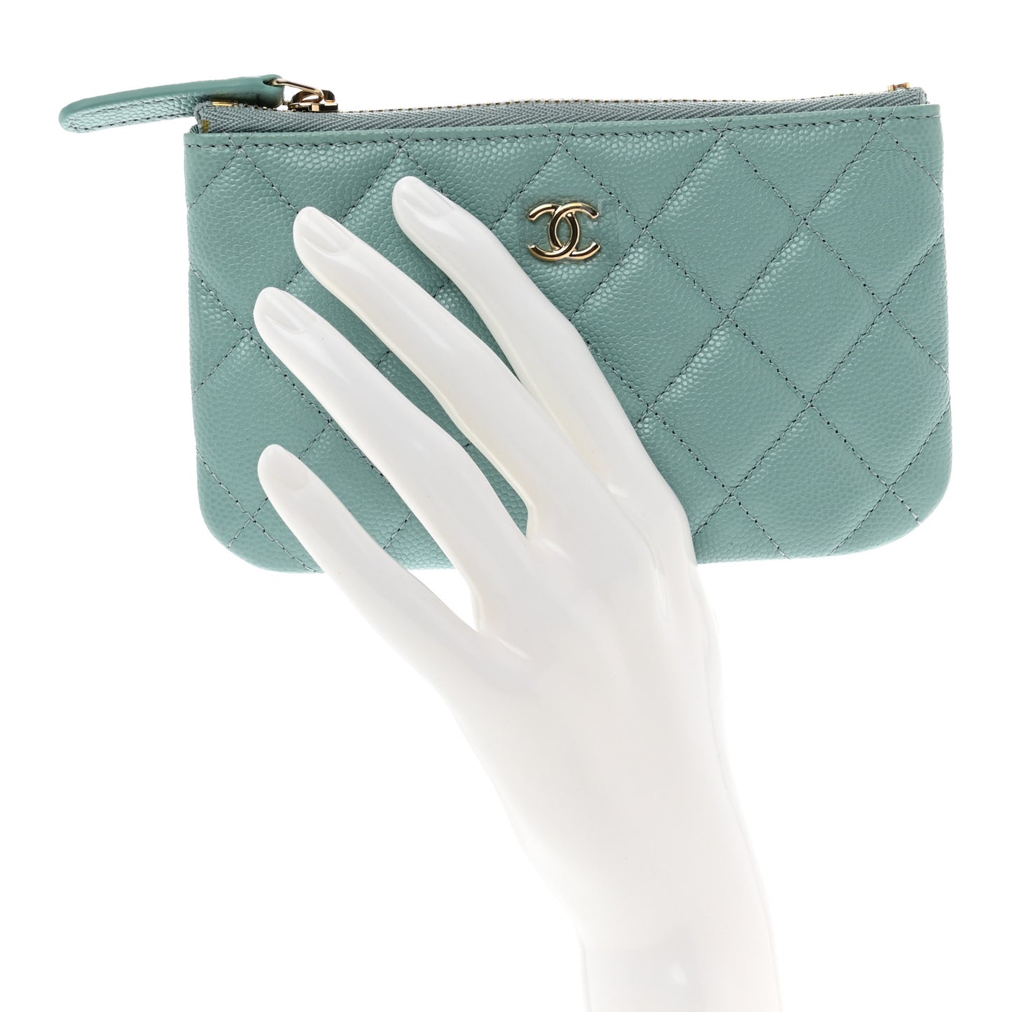 Caviar Quilted Small Cosmetic Case Light Blue