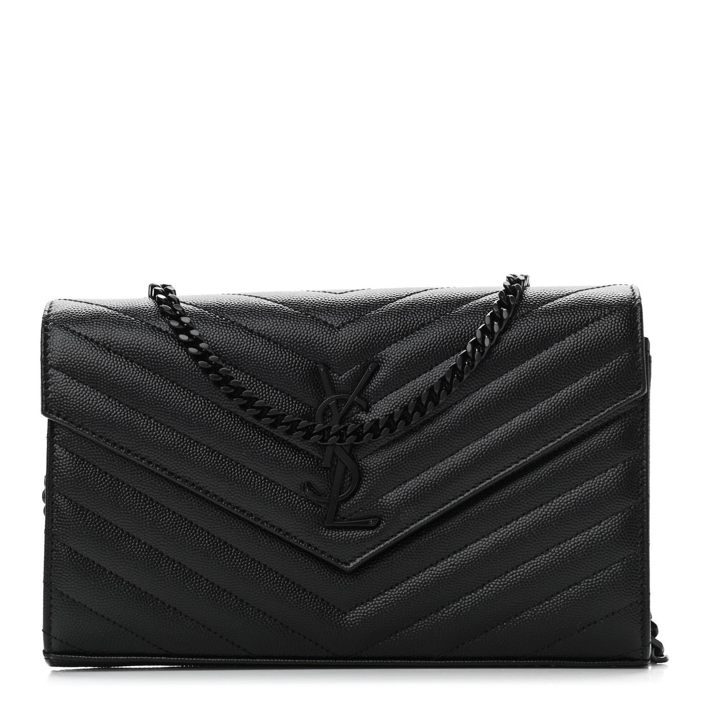 Grain De Poudre Matelasse Chevron Monogram Chain Wallet Black