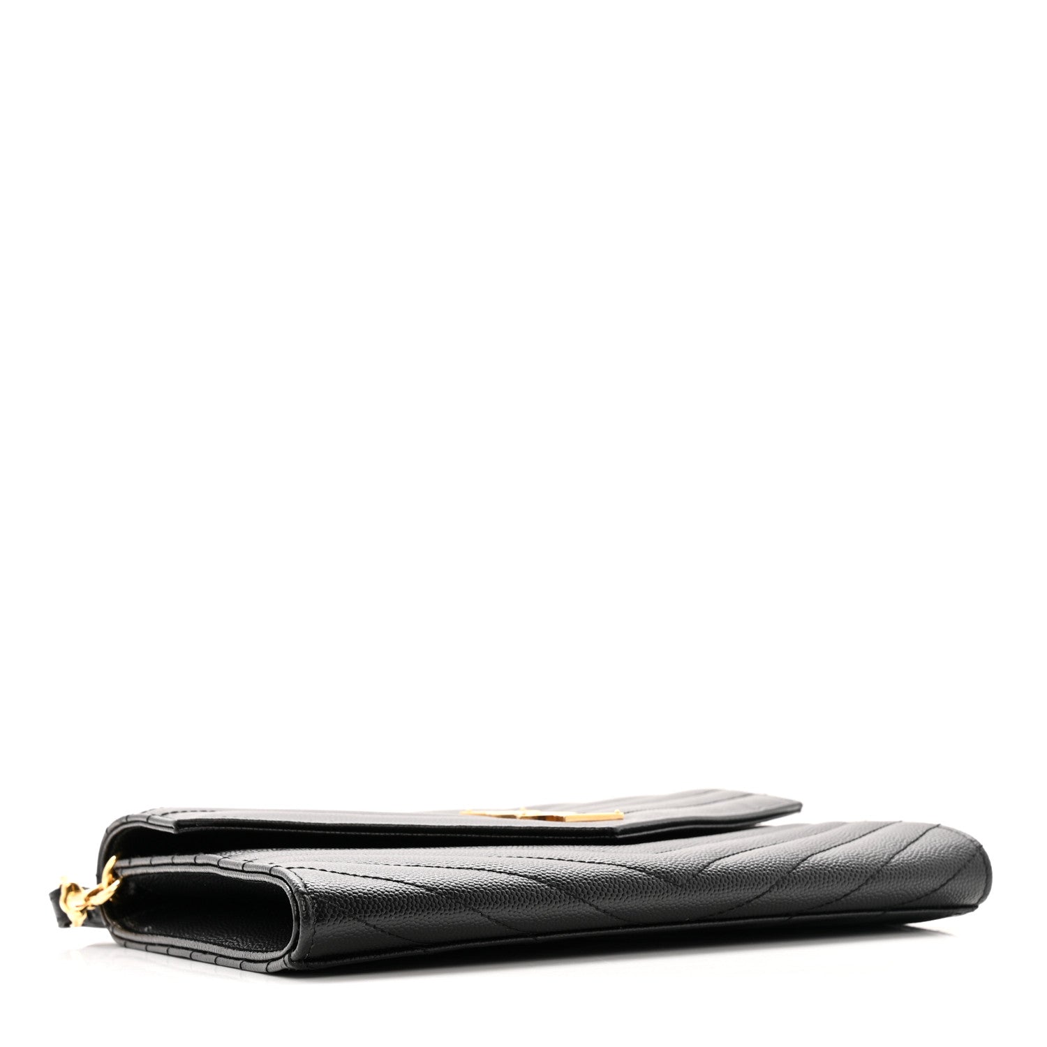 Saint Laurent Grain De Poudre Matelasse Chevron Monogram Envelope Clutch Black 4 of 10