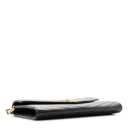 Saint Laurent Grain De Poudre Matelasse Chevron Monogram Envelope Clutch Black 4 of 10
